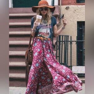 Spell Folk Town Button Down Skirt in Wine Large